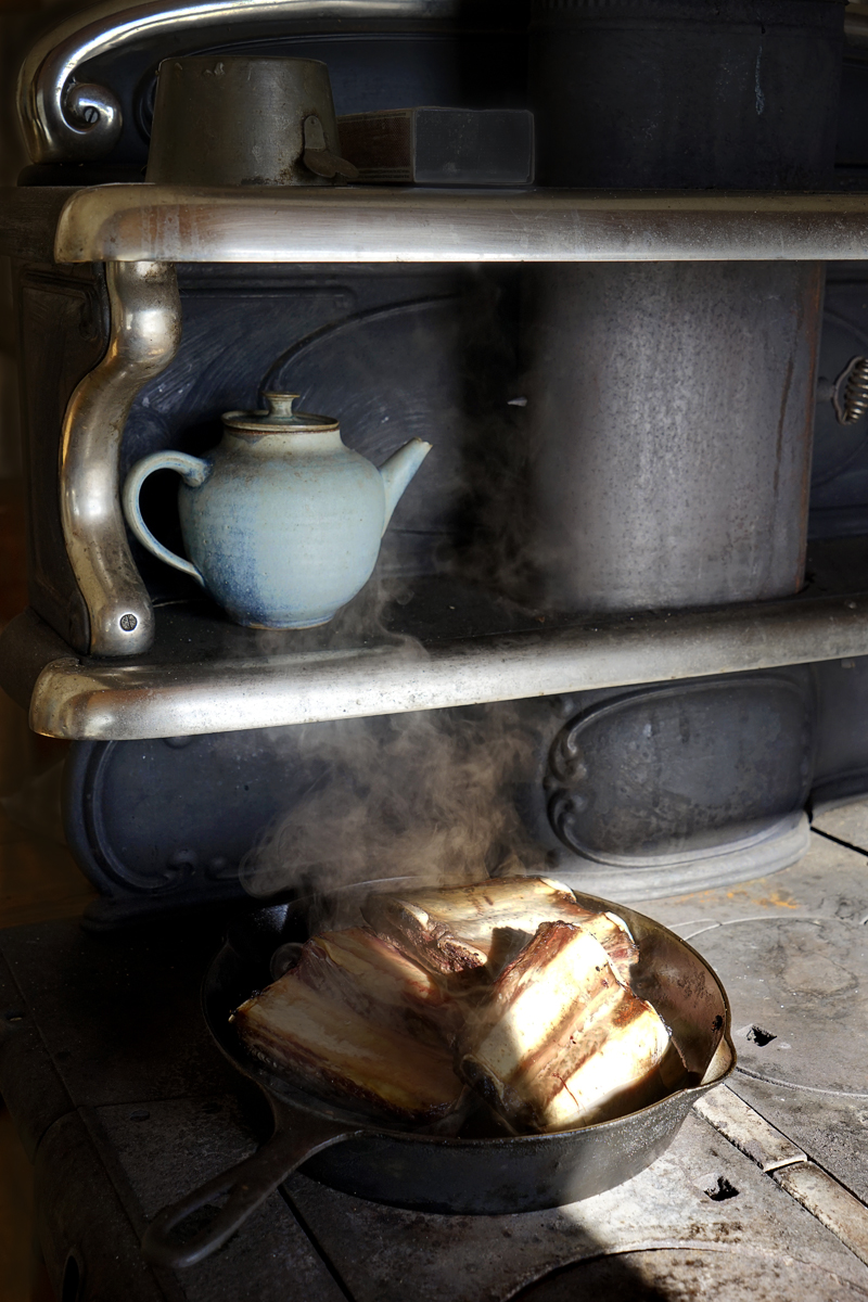 Vermont farm kitchen, wood cookstove, old farm house, rural living, simple life, old fashioned, old time, bygone tradition, bacon