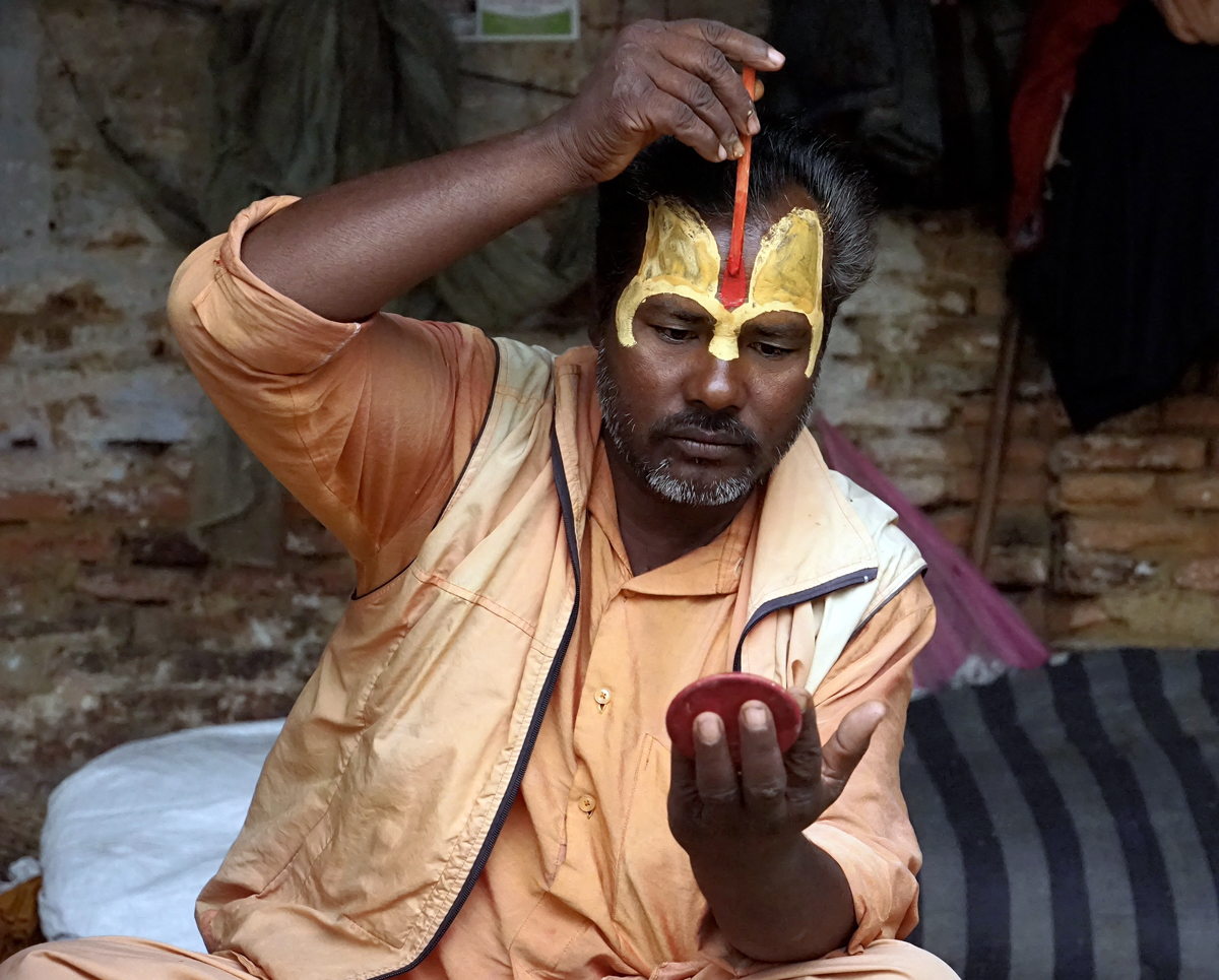 Portrait, holy man, sadhu, face paint, decoration, ritual, recluse, Nepal